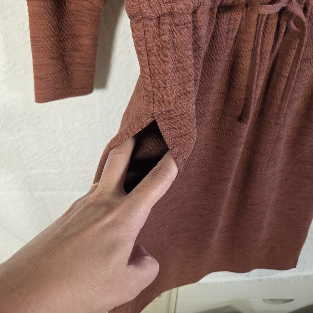 Prana Foundation Long Sleeve Dress Small Rust Tie Waist Pocket Casual Athleisure - Picture 4 of 11